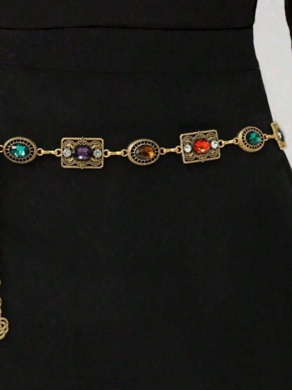 Gold Boho Women's Carved Waist Belt with Metal Chain - Picture 7 of 7